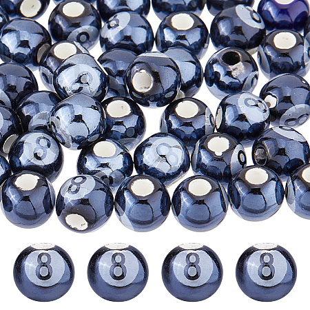 60Pcs Glazed Porcelain Round Beads PORC-HS0001-10-1