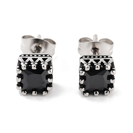 Square 316 Surgical Stainless Steel Pave Cubic Zirconia Stud Earrings for Women Men EJEW-Z050-05B-AS-1