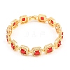 Square Brass Micro Pave Clear Cubic Zirconia and Glass Link Chain Bracelets BJEW-T025-04G-01-2