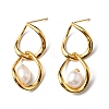 Natural Pearl Beaded Twist Teardrop Dangle Stud Earrings EJEW-P229-02G-1
