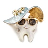 Light Blue Summer Hat Cartoon Tooth Enamel Brooch Pin JEWB-Z031-11KCG-2