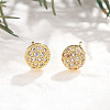 Flat Round Brass Micro Pave Clear Cubic Zirconia Stud Earrings EJEW-H162-05G-3