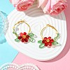 Woven Glass Flower Huggie Hoop Earring EJEW-MZ00235-02-2