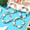 4Pcs 4 Colors Natural Cowrie Shell & Synthetic Turquoise Braided Nylon Bracelets for Women BJEW-JB11535-1