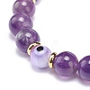 Natural Amethyst & Lampwork Evil Eye Round Beaded Stretch Bracelet BJEW-JB08713-06-4