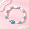 Natural White Shell & Synthetic Turquoise Beads Stretch Bracelets for Women BJEW-JB13477-01-1