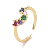 Colorful Cubic Zirconia Crescent Moon Open Cuff Ring RJEW-P032-08G-1