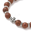 3Pcs 3 Colors Natural Wood Round Beadeed Stretch Bracelets Sets for Men Women BJEW-JB12355-5