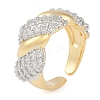 Twist Brass Micro Pave Clear Cubic Zirconia Open Cuff Ring for Women RJEW-Q819-02G-1