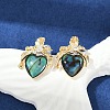 Heart Brass Abalone Shell & Clear Cubic Zirconia Stud Earrings KK-D301-09G-5