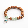 Wood Beaded Stretch Charm Bracelets BJEW-JB01830-2