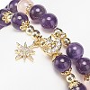 2Pcs 2 Style Natural Amethyst & Rose Quartz Beaded Stretch Bracelets Set BJEW-JB09020-5