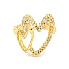 Rack Plating Heart Brass Micro Pave Clear Cubic Zirconia Cuff Finger Rings for Women RJEW-C103-12G-2