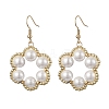 Flower Shell Pearl & Non-magnetic Synthetic Hematite Bead Dangle Earrings EJEW-JE05773-1