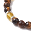 8mm Round Dyed Natural Quartz Crystal & Tiger Eye Stretch Bracelets for Women Men BJEW-TA00519-3