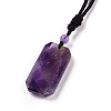 Adjustable Natural Amethyst Rectangle Pendant Necklace with Nylon Cord for Women NJEW-L171-03C-4