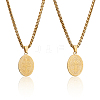 2Pcs Stainless Steel Saint Benedict Oval Medal Pendant Wheat Chain Necklaces NJEW-DC0001-20G-1