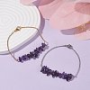2Pcs 2 Color Natural Amethyst Chip Beaded Link Bracelets Set with 304 Stainless Steel Cable Chains BJEW-JB07914-03-2