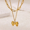 304 Stainless Steel Bowknot Pendant Necklaces NJEW-L182-001G-04-2