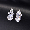 Brass Pave Cubic Zirconia Oval with Flower Stud Earrings for Women ML2840-4-1