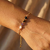 Faceted Round Natural Black Onyx(Dyed & Heated) & Tiger Eye & Amethyst & Shell Beaded Bracelets with Stainless Steel Cable Chains NW1316-1