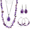 Bohemian Style Natural Amethyst Teardrop Pendant Necklaces & Chip Beaded Necklaces & Hoop Earrings & Dangle Earrings Sets WG11994-01-2