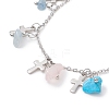 Natural & Synthetic Mixed Gemstone Chips & Cross Charms Anklet AJEW-AN00512-04-3