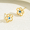 Fashionable Stainless Steel Flower with Evil Eye Stud Earrings GJ3560-2