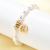 304 Stainless Steel Flat Round with Paw Print Charm Bracelets for Women BJEW-C098-11G-1