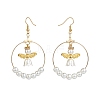 Glass & Plastic Imitation Pearl Beaded Big Ring with Fairy Dangle Earrings EJEW-JE05043-2