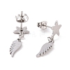 304 Stainless Steel Wing with Star Dangle Stud Earrings for Women EJEW-G328-12-3