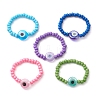 Handmade Evil Eye Lampwork Beads and Baking Paint Glass Stretch Finger Rings RJEW-JR00675-1