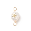Grade AA Natural Cultured Freshwater Pearl Connector Charms with Golden Tone Alloy Slices PALLOY-JF01996-01-2