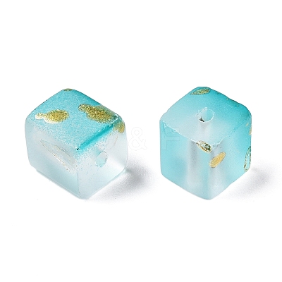 Frosted Glass Beads with Golden Glitter Powder DGLA-NH001-8mm-01C-1