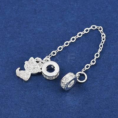 Brass Pave Clear Cubic Zirconia European Safety Chains with Charms KK-L236-16E-S-1
