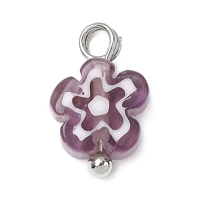Handmade Millefiori Glass Charms PALLOY-JF04572-02-1
