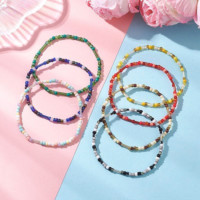 7Pcs Glass Seed Beaded Stretch Bracelets Sets BJEW-MZ00297-1