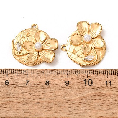 304 Stainless Steel with Crystal Rhinestone & ABS Plastic Imitation Pearl Pendants RB-CBAB7FA-01G-1