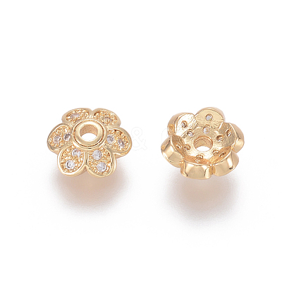 Brass Micro Pave Cubic Zirconia Fancy Bead Caps ZIRC-K080-05G-1