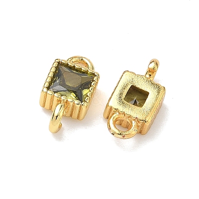 Brass Pave Cubic Zirconia Square Connector Charms KK-P348-12G-02-1