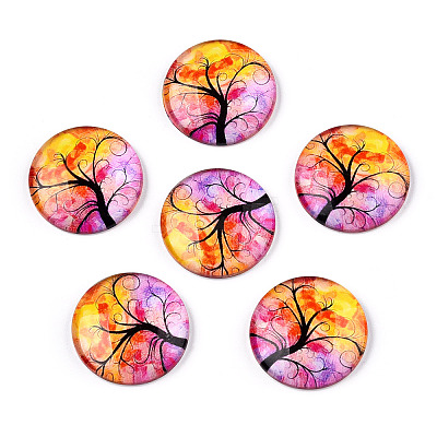 Half Round/Dome Tree Pattern Glass Flatback Cabochons for DIY Projects LS-GGLA-Q037-25mm-M28-02-1