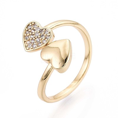 Brass Micro Pave Cubic Zirconia Cuff Rings for Women KK-T071-63G-1