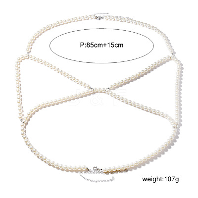 Plastic Imitation Pearl White Round Beaded Sexy Bikini Body Chains for Women WGCAB37-01-1