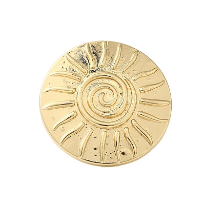 Big Flat Round with Sun Alloy Open Cuff Rings for Women RJEW-U006-04G-1