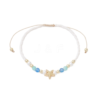 Starfish Natural Agate & Amazonite & Shell Pearl Beads Braided Bead Bracelets for Women BJEW-JB12765-01-1
