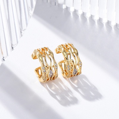 Rack Plating Brass Micro Pave Clear Cubic Zirconia Cuff Earrings for Women EJEW-C125-24G-G-1