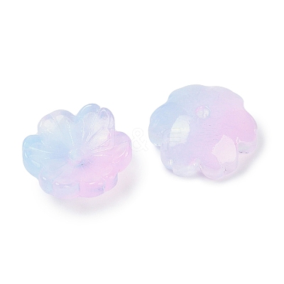Transparent Spray Paint Glass Bead Caps GLAA-H035-04F-1