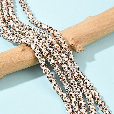 Handmade Flower Printed Porcelain Ceramic Beads Strands PORC-M005-6mm-08-1