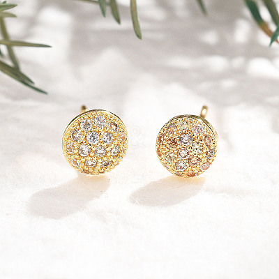 Flat Round Brass Micro Pave Clear Cubic Zirconia Stud Earrings EJEW-H162-05G-1