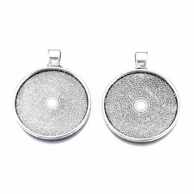 Tibetan Style Flat Round Alloy Pendant Cabochon Settings X-TIBEP-Q049-08AS-RS-1